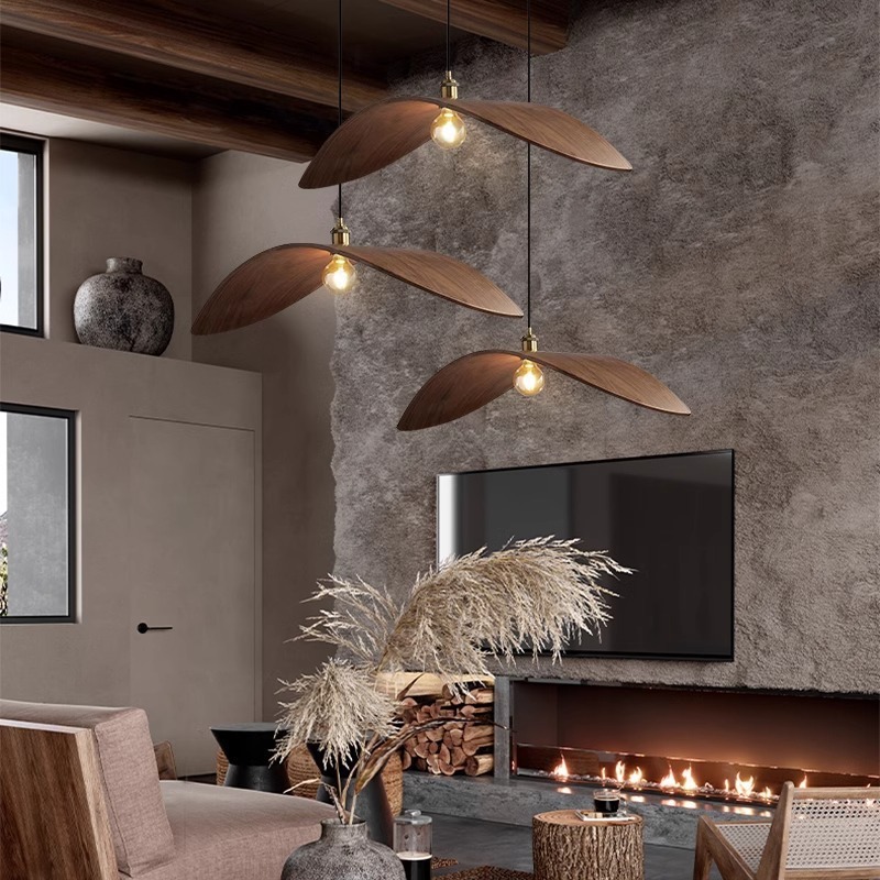 Japanese Zen Creative Living Room Walnut Chandelier - Image 3